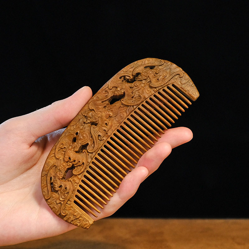 金匠大作金丝楠木雕刻五福木梳家用女士木质中式木梳子送礼品收藏