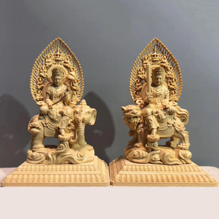 金匠大作木雕人物佛像摆件文殊普贤菩萨生肖守护佛实木神像工艺品