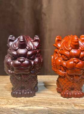 金匠大作黑檀木雕刻麒麟瑞兽摆件年兽桌面装饰车载国风可爱茶宠文