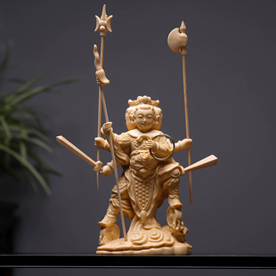 金匠大作三头六臂哪吒中坛元帅三太子神像实木家居供奉摆件工艺品