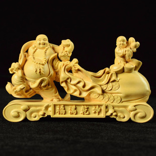 金匠大作福满乾坤弥勒佛摆饰实木家居客厅工艺品布袋元宝佛像装饰