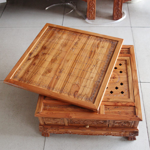 金匠大作肥城桃木三用茶台象棋围棋实木家具清漆工艺品摆件