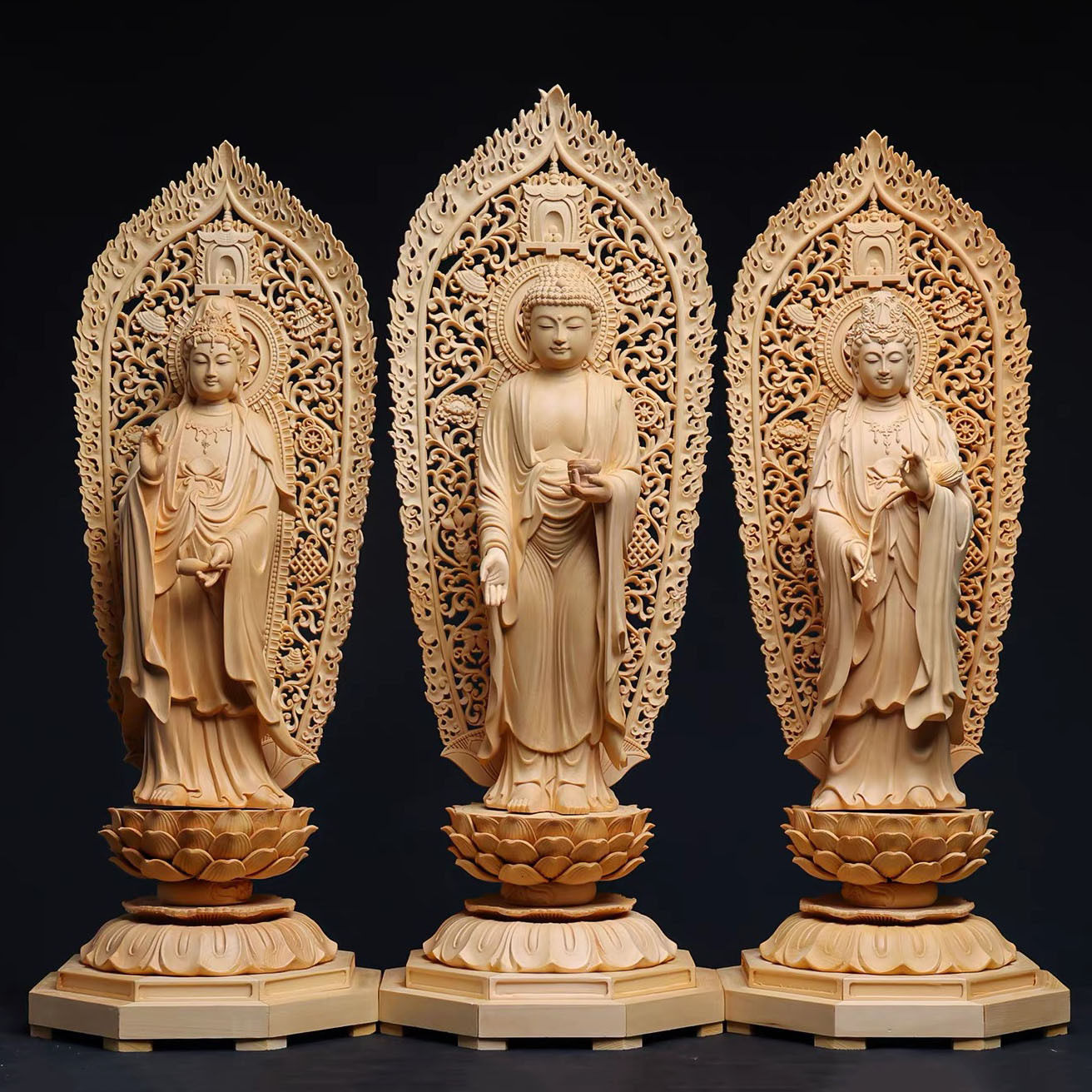 金匠大作精雕西方三圣阿弥陀佛大势至菩萨佛像供奉神像摆件装饰品