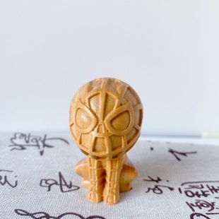 金匠大作黄金檀木雕卡通蜘蛛侠实木雕刻手把件桌面摆件送礼品