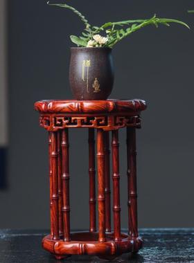 金匠大作红木圆形花几花瓶摆件实木瓷器茶壶盆景玉石古玩木底座架