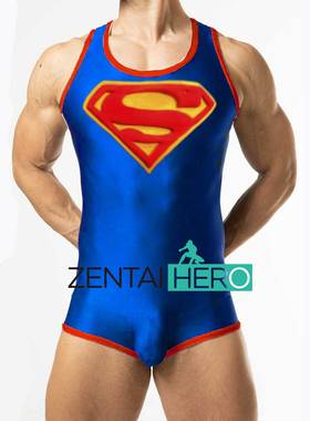 性感连体服装cosplay服装男蓝色半包飞人紧身衣弹力氨纶Clark Cos