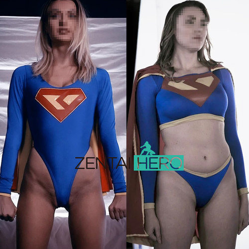性感TBFE女超人英雄cosplay红蓝莱卡拼接紧身衣特摄扮演服含披风