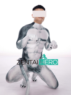 新款狗狗动物兽装印花毛感zentai紧身衣打底衣带尾巴含手脚肉垫