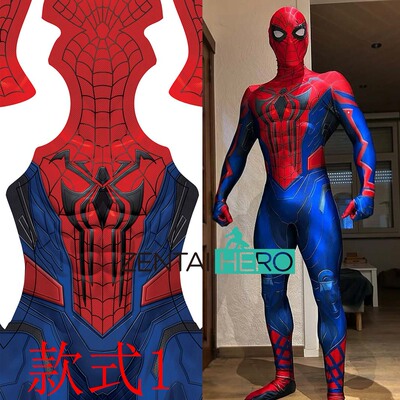 新款Rivals蜘蛛弹力莱卡印染英雄紧身衣Parker cos服装 头套连体