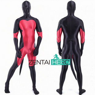 定制性感全包红黑油光布拼接兽设zentai高弹超丝滑连体紧身衣兽装