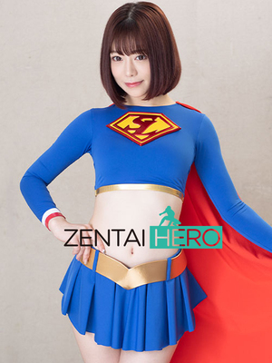 英雄服装蓝色莱卡拼接超女两件套