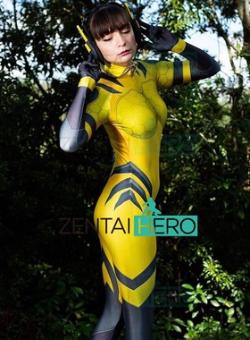 实拍 B.VA大黄蜂皮肤Cosplay守望游戏橙色皮肤b.va Zentai 紧身衣
