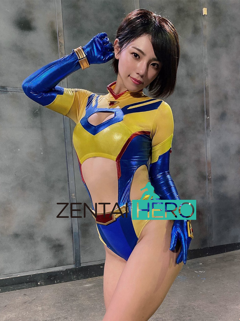 太阳战士性感英雄gigalady cos服装女蓝黄色拼接连体紧身衣扮演服