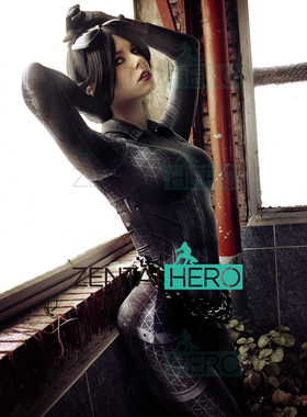 DC漫画 印染猫女英雄连体紧身衣 Arkham City Catwoman Cosplay