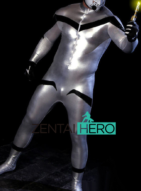 新款 万圣节 漫展 银色涂胶拼接英雄紧身衣Cos Superhero Costume
