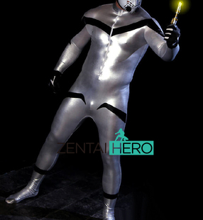 新款 万圣节 漫展 银色涂胶拼接英雄紧身衣Cos Superhero Costume