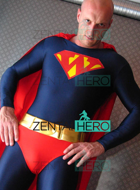 实拍 藏蓝色拼接超人英雄紧身衣clark cosplay动漫展角色扮演