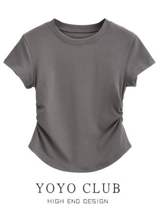 Brand Discount Bargain Summer Pure and Innocent Style Off-Shoulder Short-Sleeve T-Shirt for Women, Slimming Design with Pleated Irregular Top