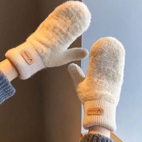 韩系冬季加绒加厚手套女针织学生全连指手套秋冬百搭保暖骑行手套