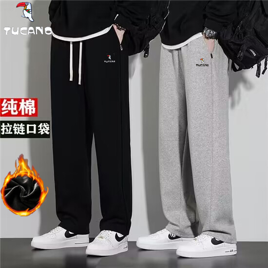 啄木鸟正品男夏季薄款纯棉休闲裤直筒宽松运动长裤阔腿裤篮球卫裤