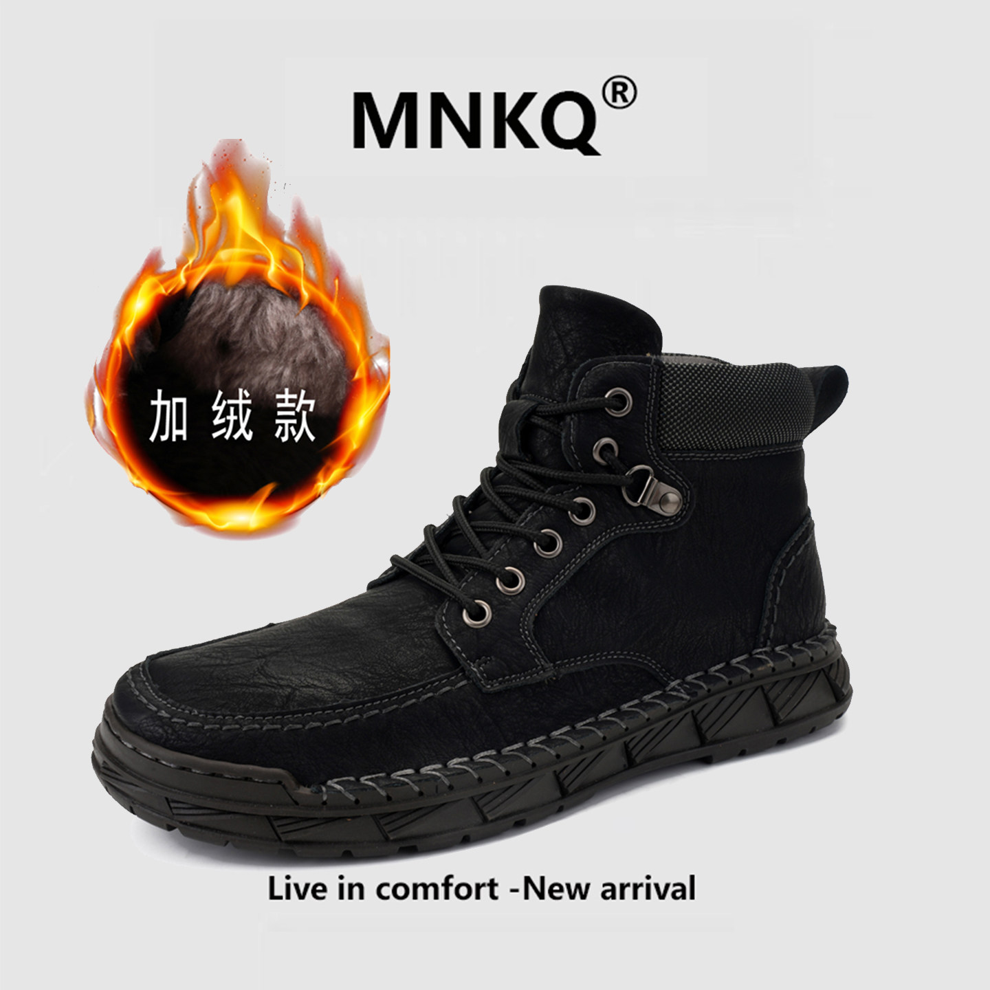 【稀缺好货】真皮加绒马丁靴男鞋手工缝制牢固耐穿高帮皮鞋大码鞋