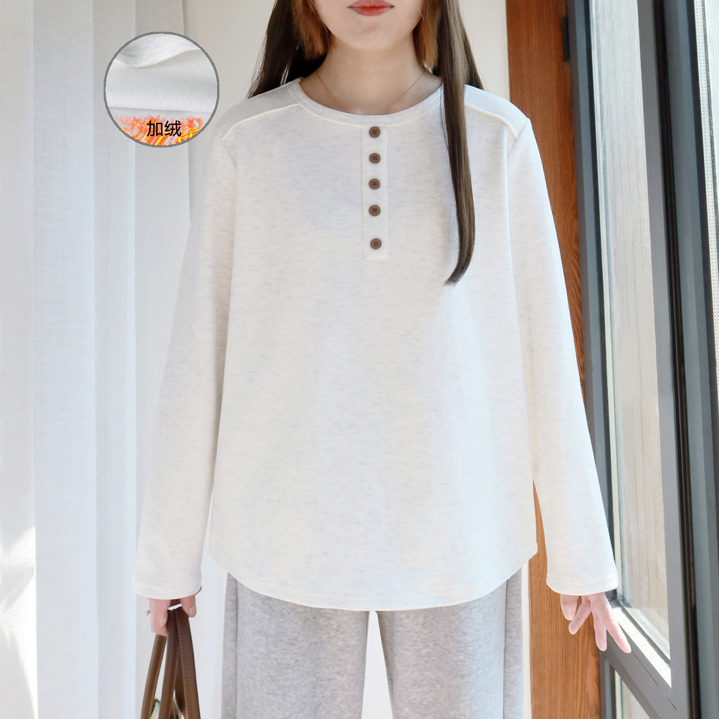大码薄绒打底衫女200斤胖mm秋冬遮肚加厚加肥胖妹妹圆领长袖内搭