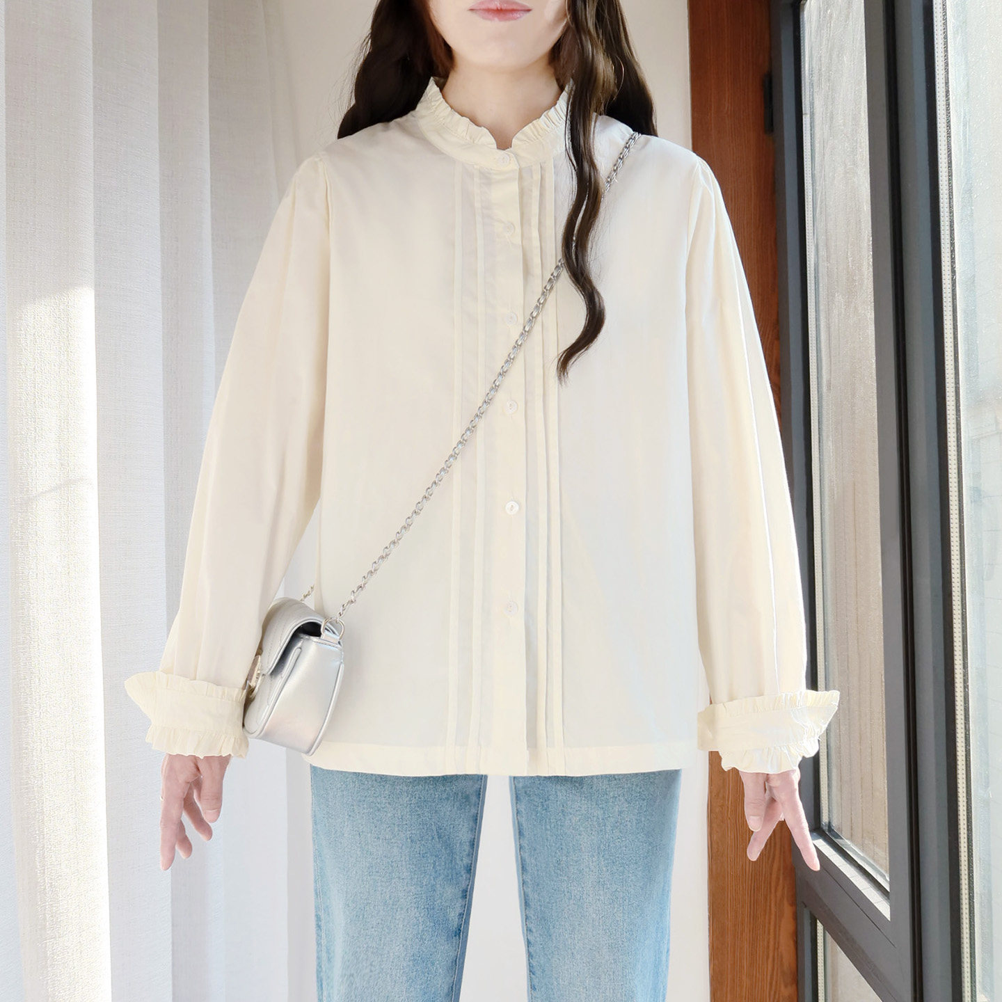 大码木耳边衬衫女200斤胖mm春装2026新款纯棉立领胖妹妹长袖衬衣