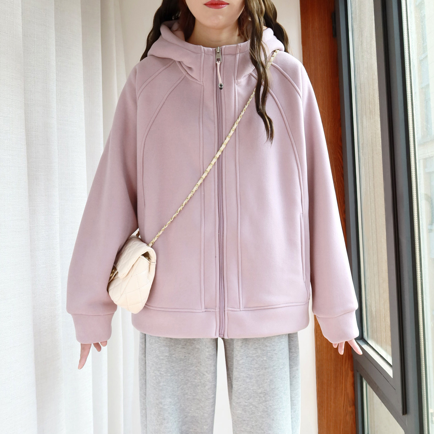 大码加绒外套女200斤胖mm 加厚保暖 秋冬新款炸街胖妹妹连帽卫衣