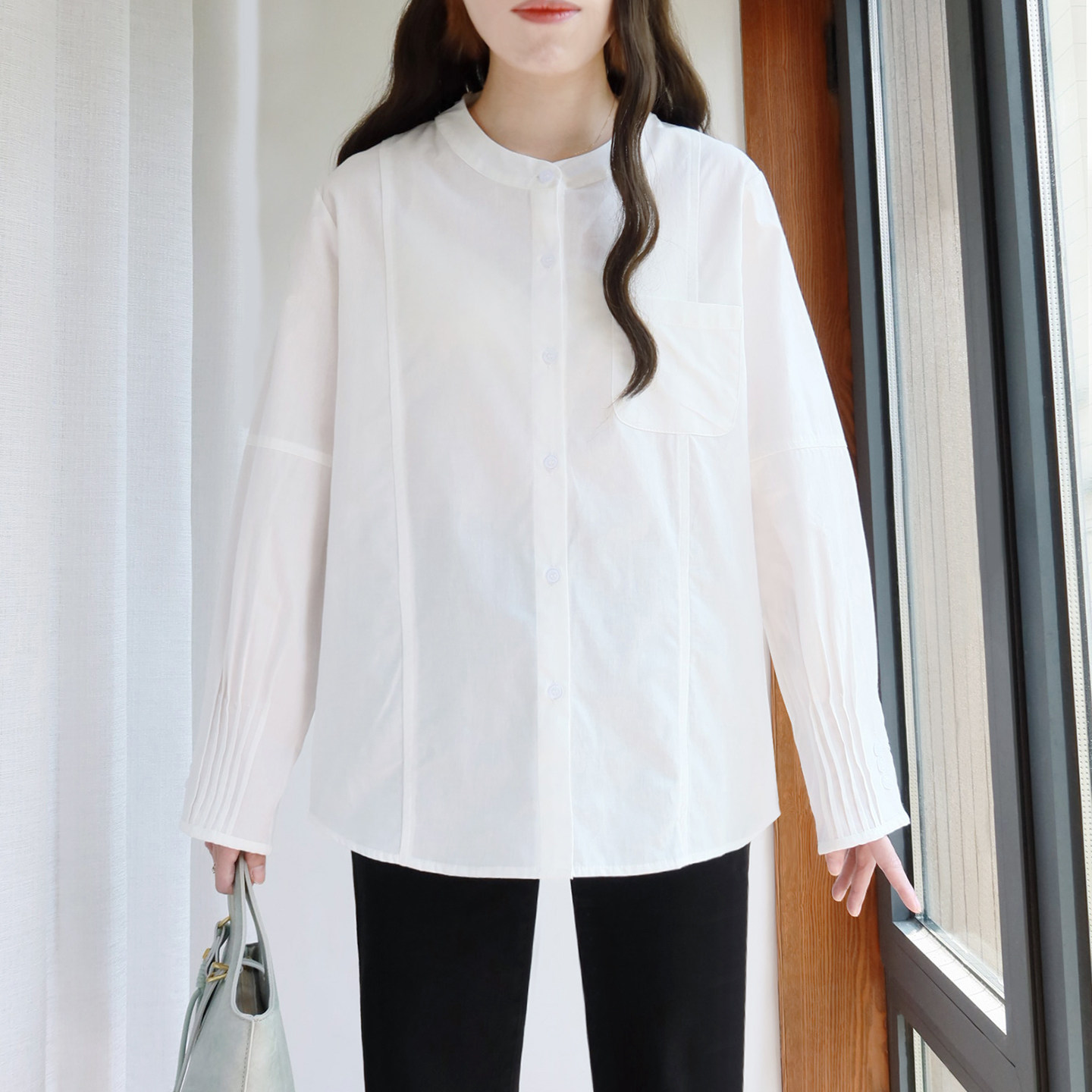大码圆领衬衫女200斤胖mm 纯棉遮肚子 秋新款显瘦胖妹妹长袖衬衣