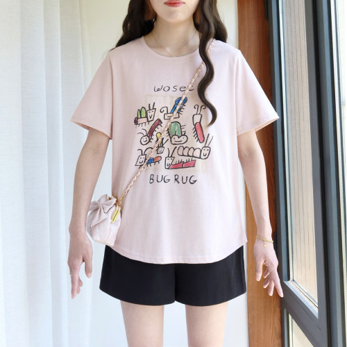 大码雪花棉短袖T恤女小个子可爱