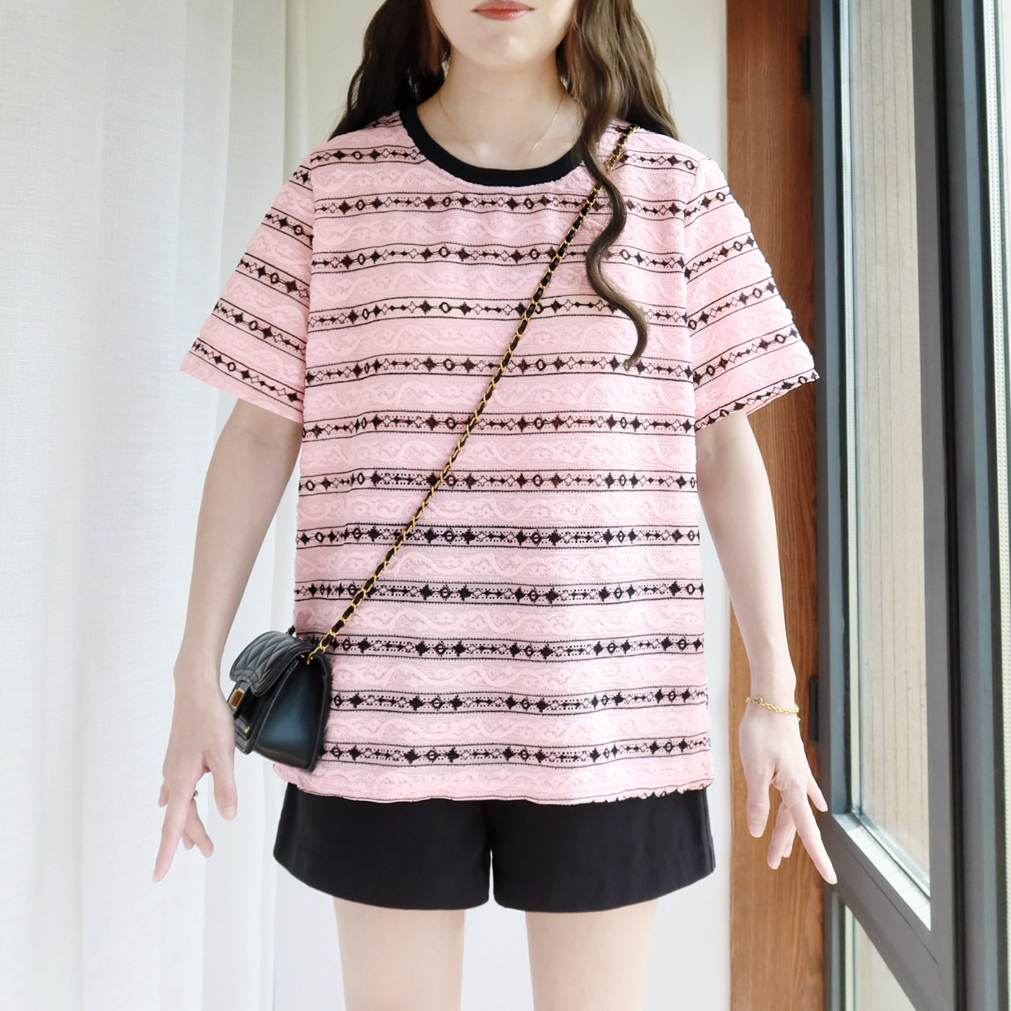 大码条纹蕾丝短袖T恤女200斤胖mm夏季2026新款拼色宽松遮肚子上衣