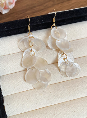 旅游度假白色贝壳流苏耳环耳饰耳钉耳夹耳坠饰品2025春夏新款女潮