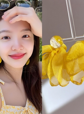章若楠同款黄色花朵耳环耳饰耳钉耳夹耳坠2025春夏新款旅游度假女