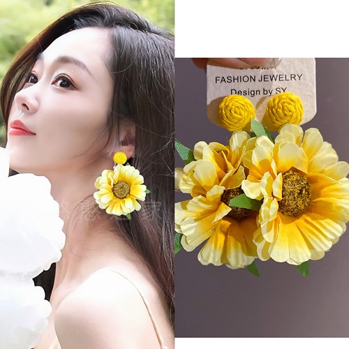海边旅游度假风黄色花朵耳环耳饰耳钉耳夹耳坠2026春夏新款女饰品