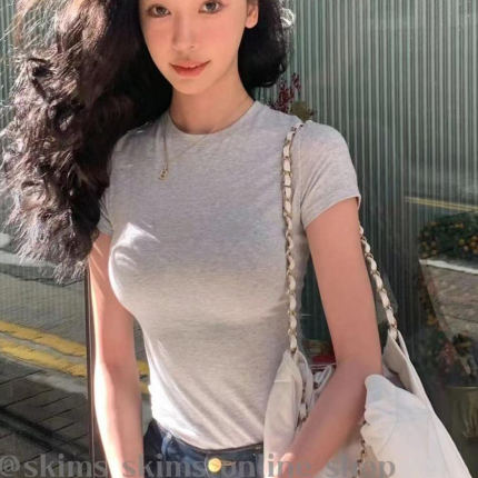现｜skim卡戴珊同款易梦玲香秀基础圆领短袖弹力紧身正肩t恤上衣