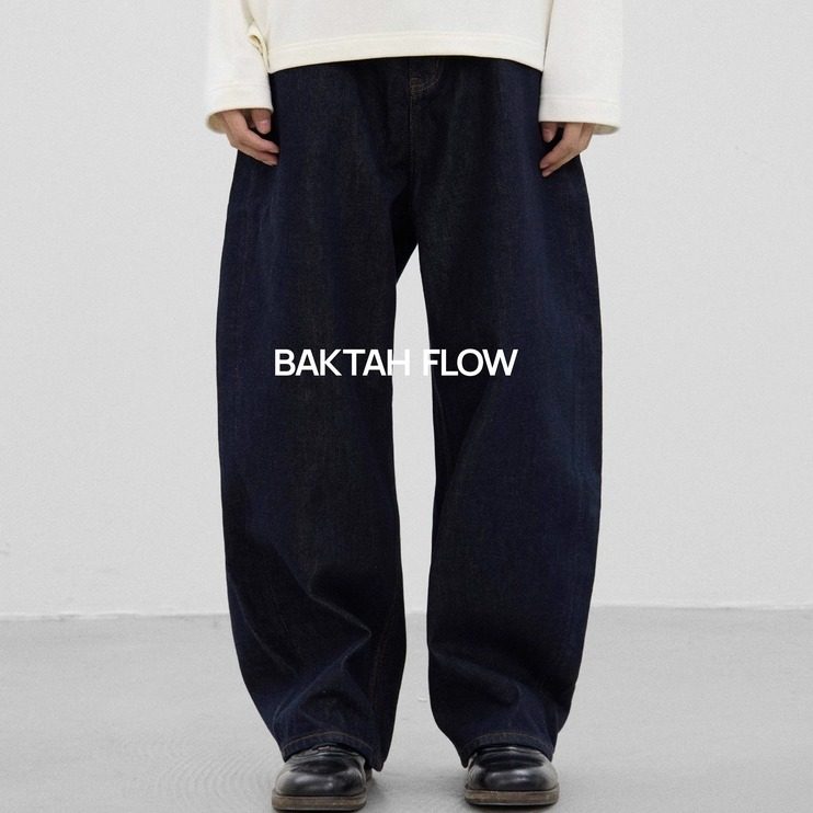 BaktahFlow弯刀原色牛仔长裤13.2oz纯棉宽松直筒通勤简约裤