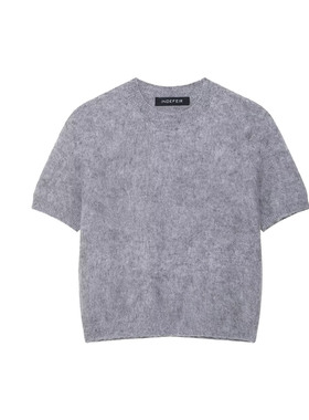 欧美短袖针织衫女毛衣圆领套头百搭经典上衣极简风灰色直筒打底衫