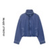 欧美风女装 高领宽松水洗牛仔夹克短外套百搭长袖 拉链外套棒球服