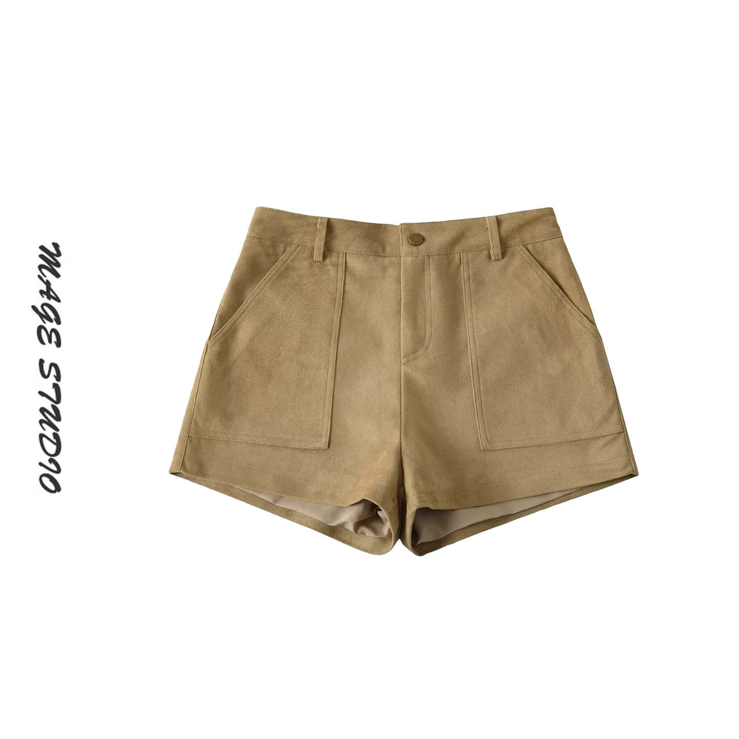 复古工装风高腰麂皮绒短裤女大口袋阔腿裤显瘦高级感休闲直筒短裤,女装/女士精品,休闲裤,淘宝优惠券,粉丝福利购,淘宝优惠卷