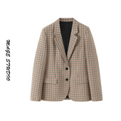 外套女单排扣翻领直裁老钱风时尚 2026早春英伦风格 子西装 宽松外套