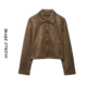 欧美复古风翻领麂皮绒短款 外套女秋冬质感夹克美拉德风格 显瘦夹克