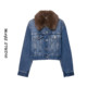 翻毛领长袖 欧美风女装 短款 水洗牛仔夹克外套设计感纽扣小外套夹克