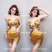 新品 酒吧演出服ds领舞女团gogo秀DJ夜店现代爵士舞金色流苏裙套装