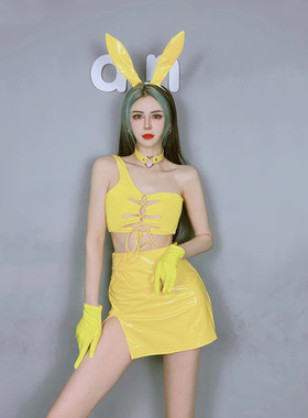 2025新款酒吧节日gogo黄色兔女郎角色扮演气氛皮短裙团体演出服