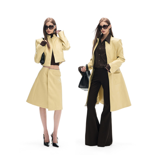 Fanptntox收腰修身 皮垫肩皮夹克上衣立领分割多穿PU皮衣半裙外套