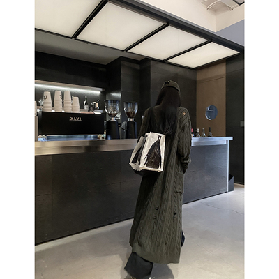 Fanptntox破洞长款深秋毛衣开衫