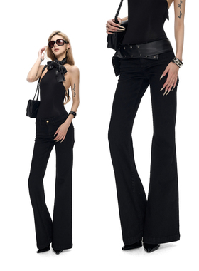 Fanptntox ·水洗黑色复古做旧弹力直筒低腰显瘦牛仔裤