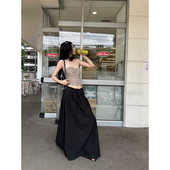 Fanptntox毛边半身裙女夏季 低腰显瘦百搭a字裙大摆裙气质长裙 新款