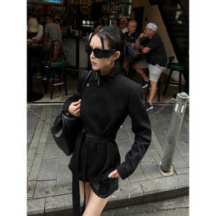 ’摩登痞帅廓形系带高领针织外套女高级感 black Fanptntox ‘All