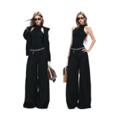 Fanptntox·立体绞花黑色无袖 套装 毛衣背心&弹力针织修身 高领开衫